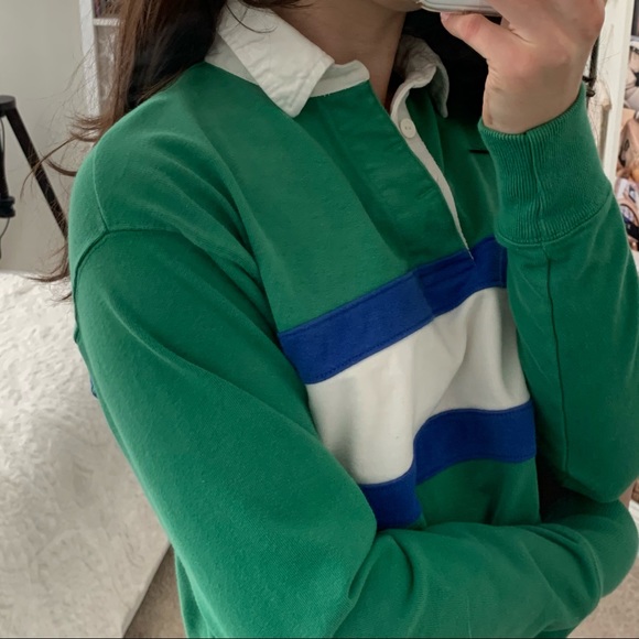 ABERCROMBIE - green, blue, and white rugby sweater - Picture 3 of 6